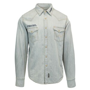 Men's Cowboy Cut T-Shirt Button-Down Long-Sleeve Wrangler Utah State Aggies